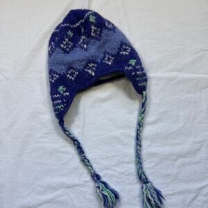 The North Face Nordic Hat w/ Braids OS EUC Blue/Purple Lined Ski Hat Winter Chic